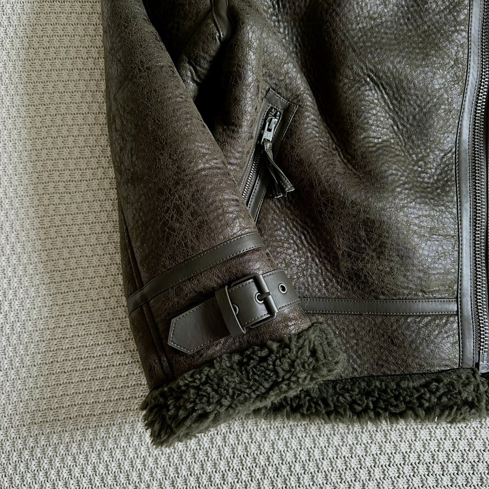 Ae Oversized Shearling Biker Jacket - image 5